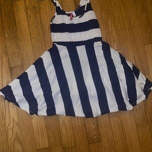 Divided Navy and White Striped Casual Dress